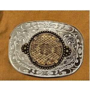 Vintage Handcrafted Real Eastern Rattlesnake Snakeskin Metal Belt Buckle- READ